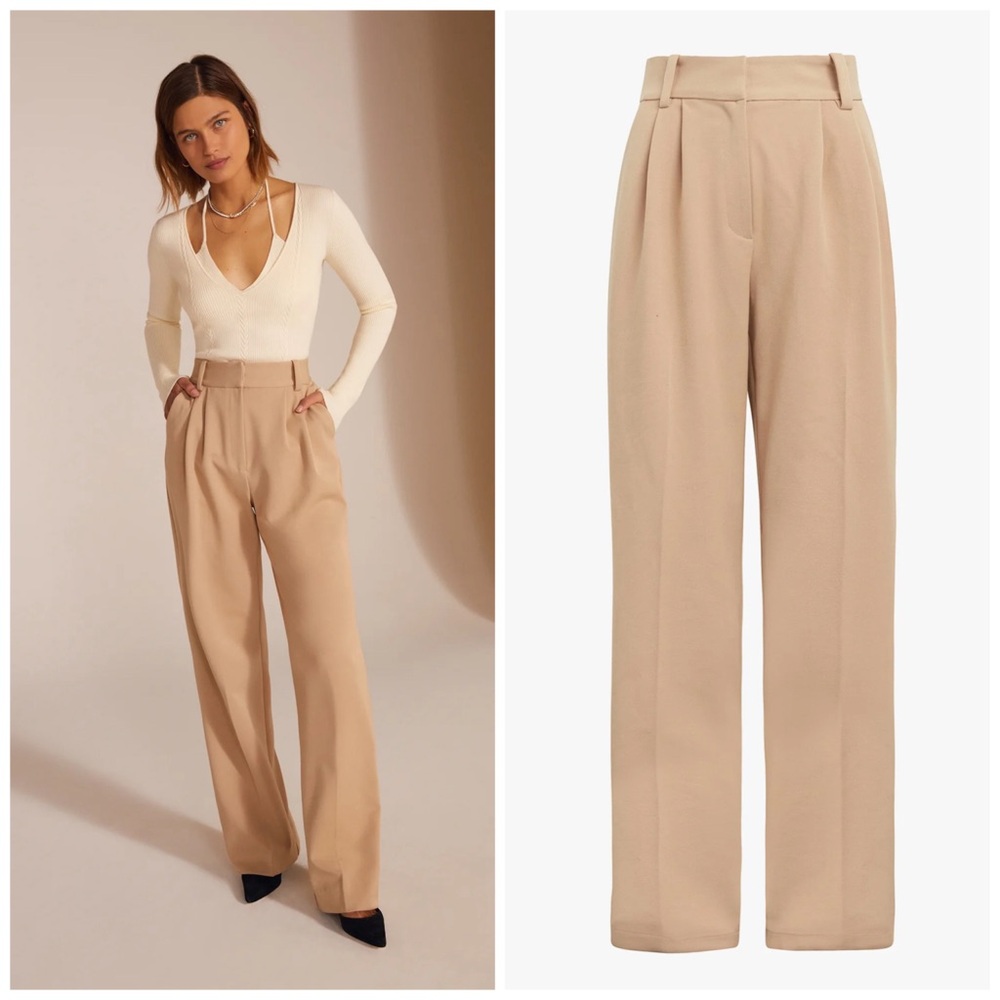 Favorite Daughter High-Waist Wide Leg Trousers in Light Beige